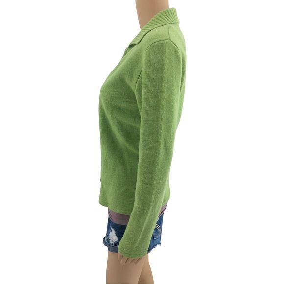 Moda SMALL VINTAGE 90's Green Lambswool Blend Full Zip Knit Cardigan Sweater - Picture 3 of 5